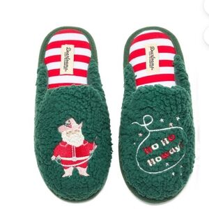 Holiday Santa Shearling Slip-On Slippers in Green